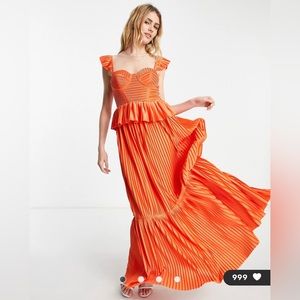 ASOS DESIGN corset detail pleated tiered maxi dress in orange